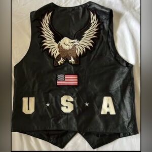 Leather Works Vest with Eagle and USA Patch Size M